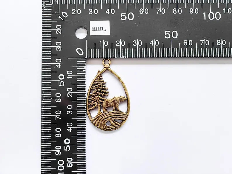 Bear Pendant, Forest Nature Charm, Polar Bear Wildlife Necklace, Rustic Boho Jewelry, Mountain Pendant, Antique Bronze Plated 43x25mm G36931