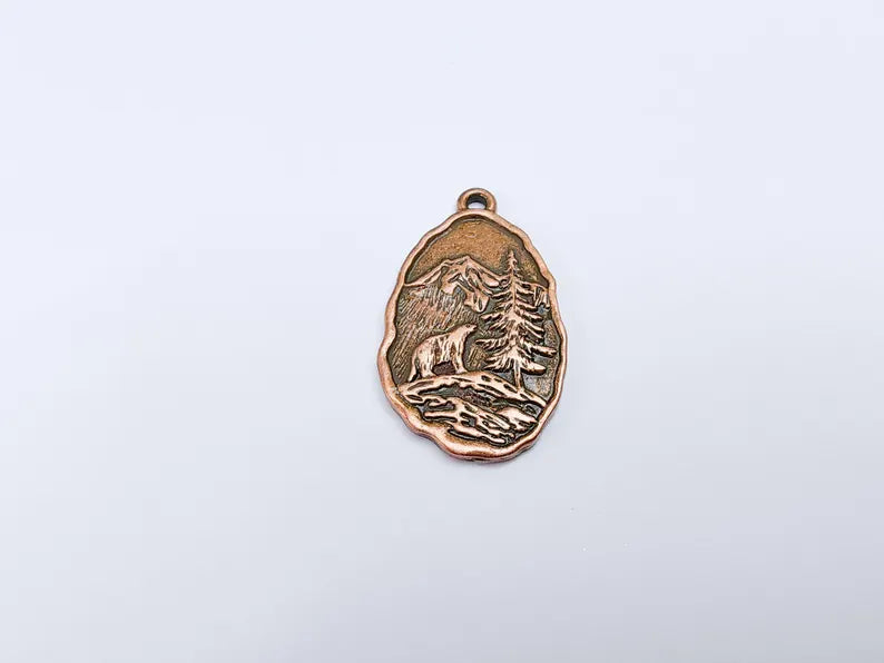 Bear Pendant, Wildlife Forest Charm, Mountain Necklace, Boho Nature Jewelry Craft, Outdoor Adventure, Antique Copper Plated 39x23mm G36936