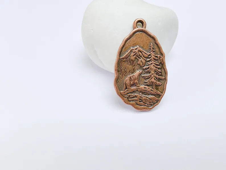 Bear Pendant, Wildlife Forest Charm, Mountain Necklace, Boho Nature Jewelry Craft, Outdoor Adventure, Antique Copper Plated 39x23mm G36936