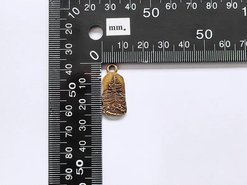 2 Pine Tree Rocky, Mountain Charms, Forest Landscape Pendant, Nature Pendant Boho Earring Charms, Antique Bronze Plated 26x12mm G36883