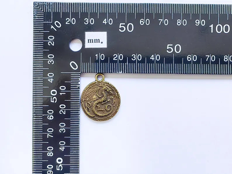 Dragon Charm, Bohemian Pendant, Mystical and Fantasy Charm, Mystic Earring Charm, Gothic Pendant, Antique Bronze Plated 26x22mm G36890