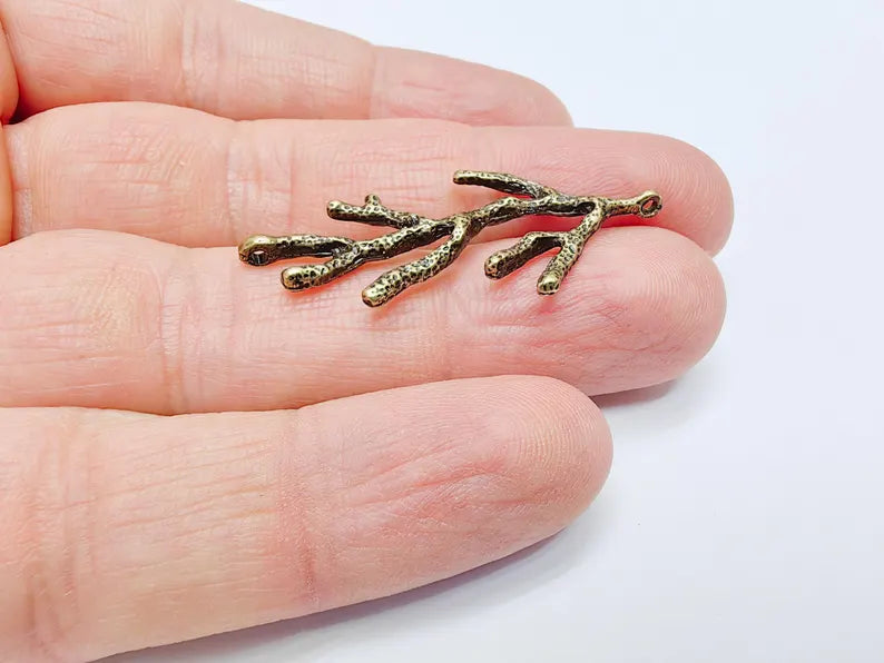 2 Coral Branch Charms, Antique Bronze Plated, DIY Charms (43x20mm) G36891