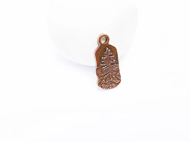 2 Pine Tree Rocky, Mountain Charms, Forest Landscape Pendant, Nature Pendant Boho Earring Charms, Antique Copper Plated 26x12mm G36895