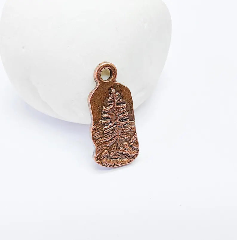 2 Pine Tree Rocky, Mountain Charms, Forest Landscape Pendant, Nature Pendant Boho Earring Charms, Antique Copper Plated 26x12mm G36895