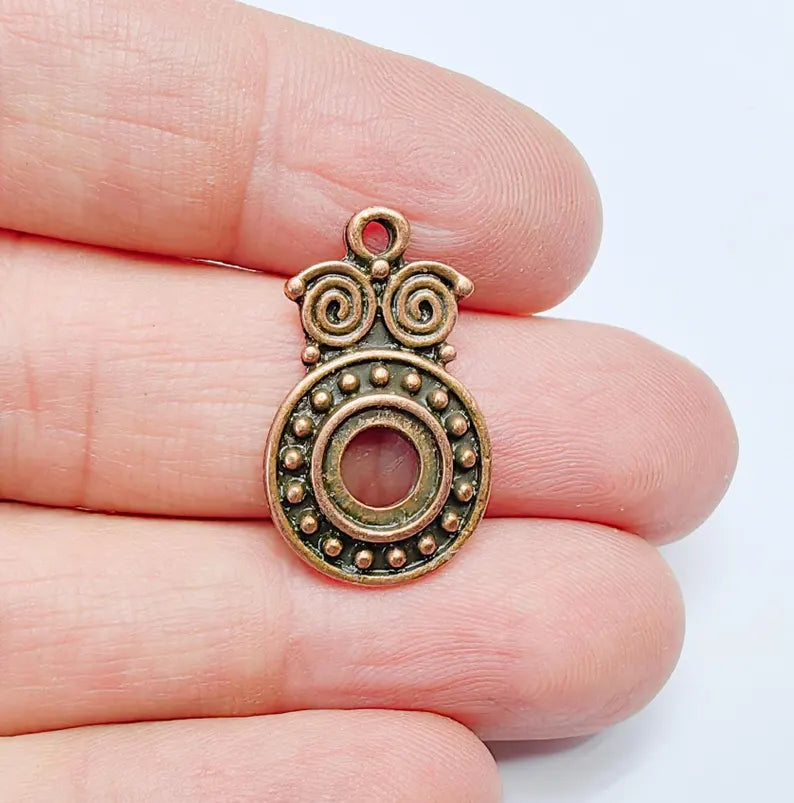 2 Copper Pendant Blank, Charms Bezel, Boho Earring Charms, Dangle Pendant, Necklace Part, Antique Copper Plated 29x16mm (8mm blank) G36896