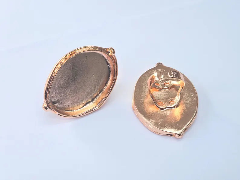 Rose Gold Ring Blank Setting Cabochon Base inlay Ring Hammered Mounting Adjustable Ring Bezel (40x30mm blank ) Rose Gold Plated Brass G36947