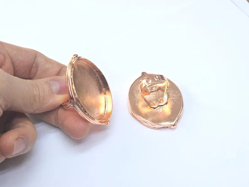 Rose Gold Ring Blank Setting Cabochon Base inlay Ring Hammered Mounting Adjustable Ring Bezel (40x30mm blank ) Rose Gold Plated Brass G36947