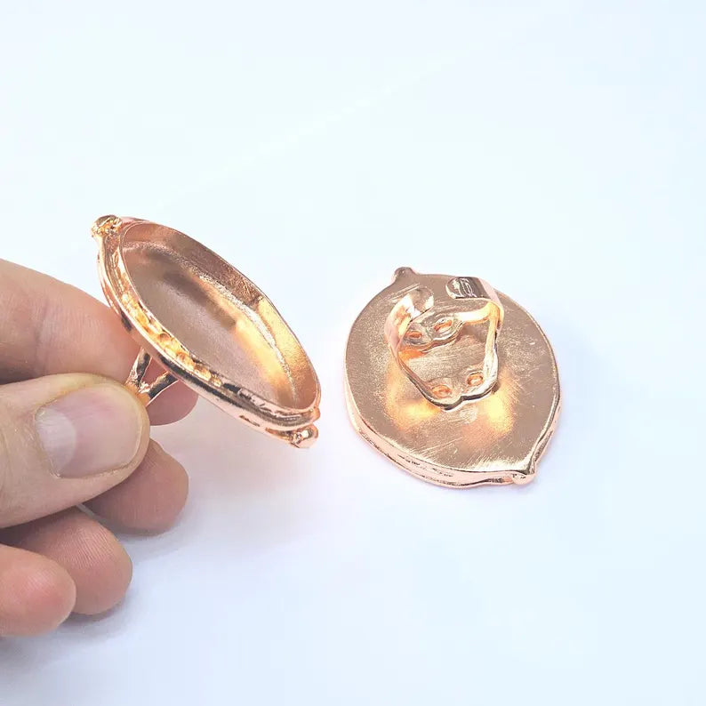 Rose Gold Ring Blank Setting Cabochon Base inlay Ring Hammered Mounting Adjustable Ring Bezel (40x30mm blank ) Rose Gold Plated Brass G36947