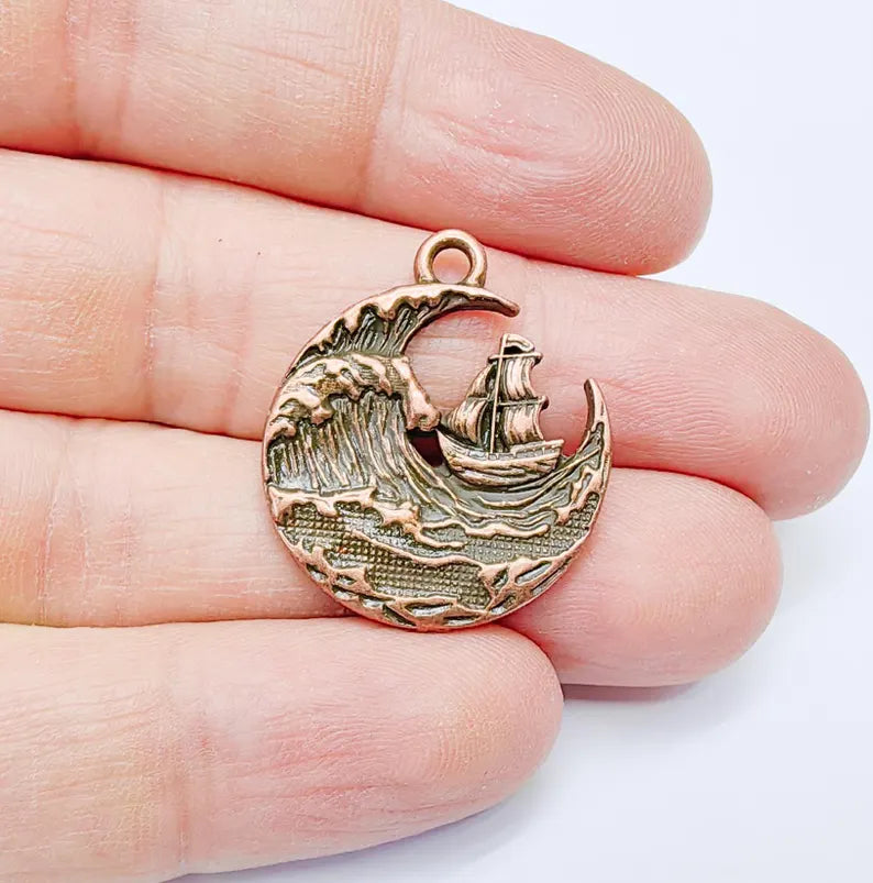 Barbed Wire Pendant, Boho Punk Charm, Twisted Metal Loop, Rustic Jewelry, DIY Necklace Craft Supply, Antique Copper Plated 50x33mm G36918