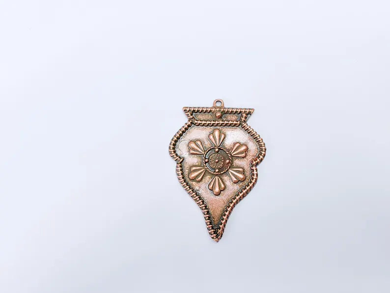Ethnic Pendant, Tribal Boho Charm, Vintage Ornate Necklace, DIY Jewelry, Rustic Statement Craft Supply, Antique Copper Plated 55x38mm G36922