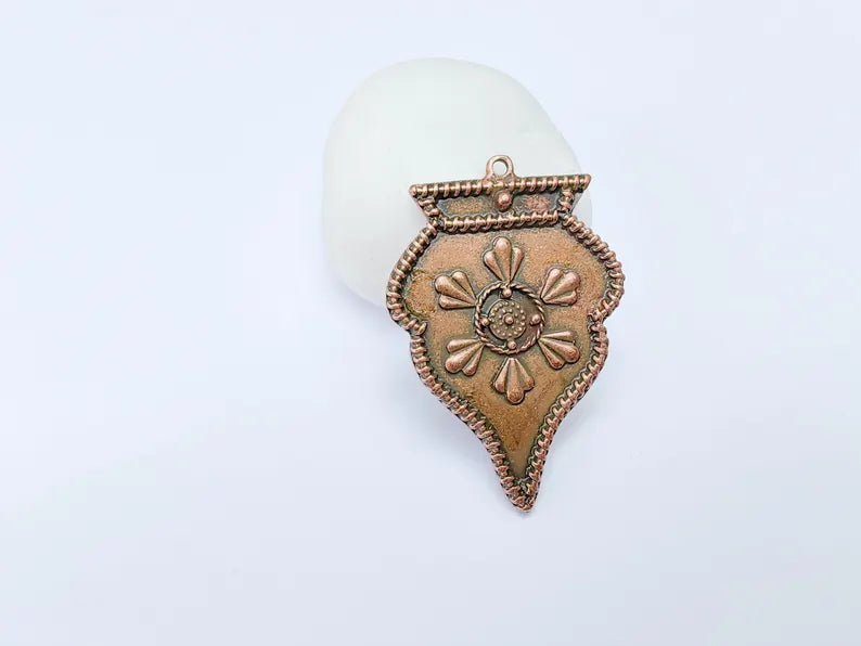 Ethnic Pendant, Tribal Boho Charm, Vintage Ornate Necklace, DIY Jewelry, Rustic Statement Craft Supply, Antique Copper Plated 55x38mm G36922