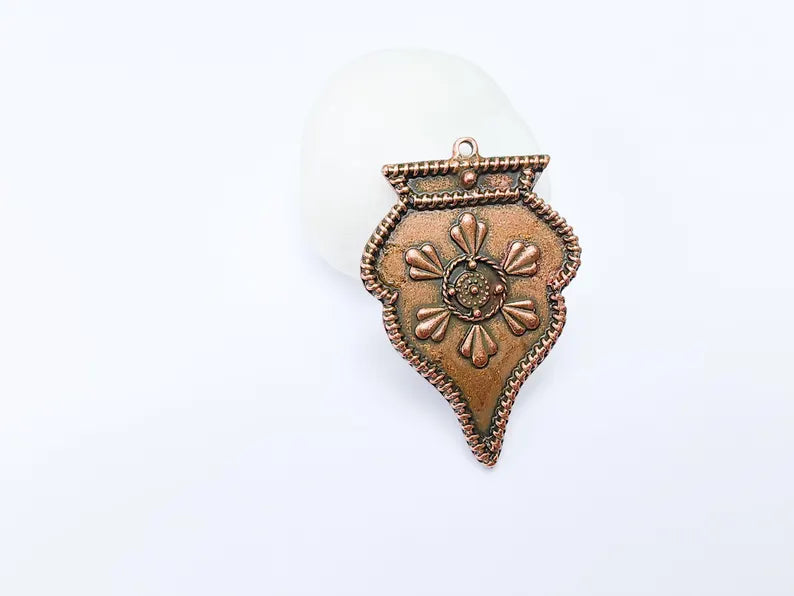 Ethnic Pendant, Tribal Boho Charm, Vintage Ornate Necklace, DIY Jewelry, Rustic Statement Craft Supply, Antique Copper Plated 55x38mm G36922