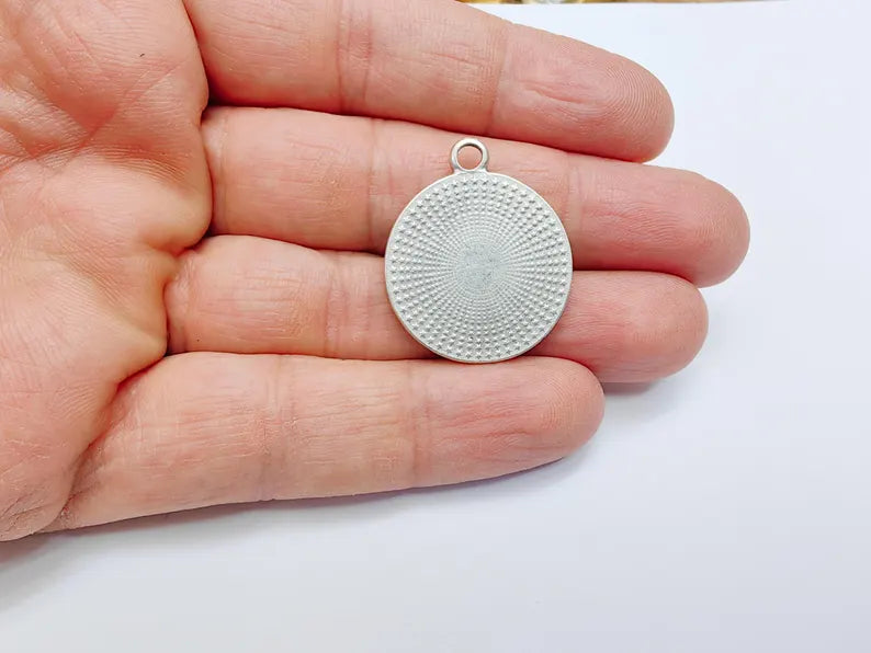 Round Bezel Pendant, Cabochon Setting, DIY Resin Frame, Blank Tray Base, Jewelry Making Supplies, Antique Silver Plated (24mm) G36955