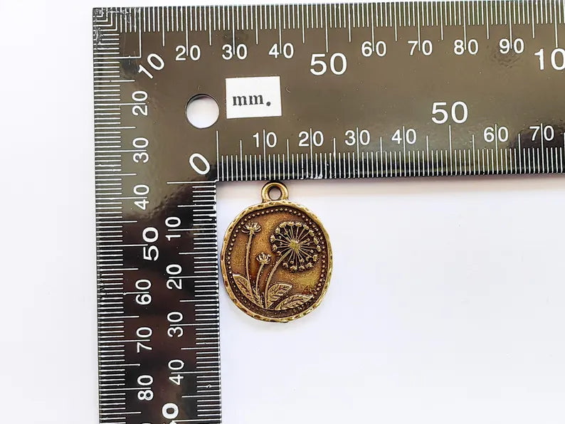 Dandelion Charms, Bronze Flower Charms, Boho Charms, Earring Charms, Bronze Pendant, Necklace Parts, Antique Bronze Plated 28x23mm G36957