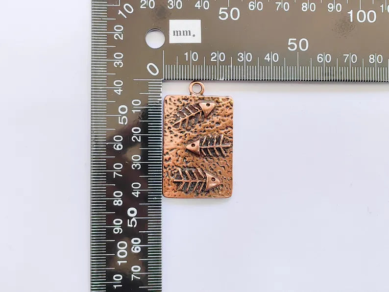 Fishbone Charm, Fish Skeleton Pendant, Ocean Boho Nautical Necklace, Marine Life Statement Piece, Antique Copper Plated 43x26mm G36958