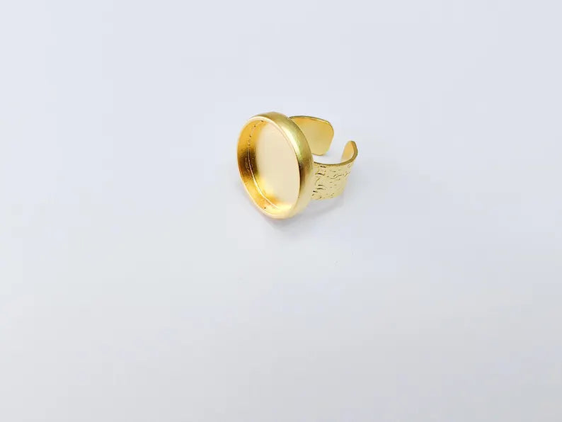 Gold Ring Base Blank Setting Cabochon Base inlay Ring Backs Mounting Adjustable Ring Base Bezel (22mm blank) Gold Plated Metal G36959