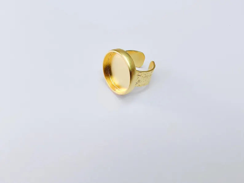 Gold Ring Base Blank Setting Cabochon Base inlay Ring Backs Mounting Adjustable Ring Base Bezel (22mm blank) Gold Plated Metal G36959