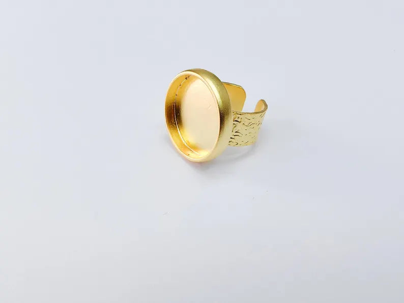 Gold Ring Base Blank Setting Cabochon Base inlay Ring Backs Mounting Adjustable Ring Base Bezel (22mm blank) Gold Plated Metal G36959