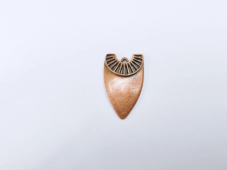 Tribal Shield Pendant, Boho Charm, Rustic Ethnic Necklace, DIY Jewelry Craft, Statement Jewelry Supply, Antique Copper Plated 36x22mm G36926