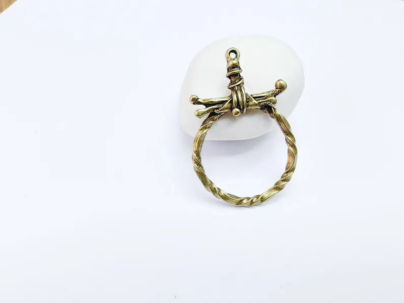 Barbed Wire Pendant, Boho Punk Charm, Twisted Metal Loop, Rustic Jewelry, DIY Necklace Craft Supply, Antique Bronze Plated 50x33mm G36928