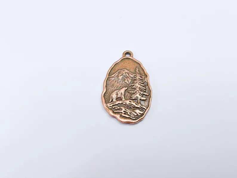 Bear Pendant, Wildlife Forest Charm, Mountain Necklace, Boho Nature Jewelry Craft, Outdoor Adventure, Antique Copper Plated 39x23mm G36936