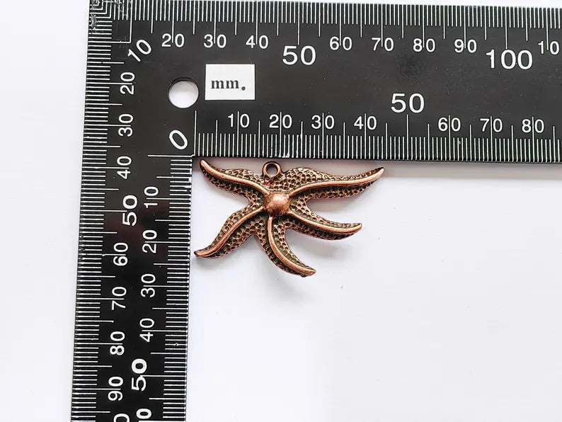 Starfish Pendant, Ocean Beach Charm, Nautical Jewelry Supply, Sea Life Necklace, Coastal Accessory, Antique Copper Plated 43x26mm G36937