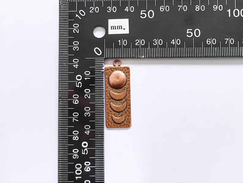 Moon Phase Pendant, Celestial Boho Charm, Lunar Cycle Necklace, DIY Craft, Rustic Mystical Accessory, Antique Copper Plated 38x14mm G36945