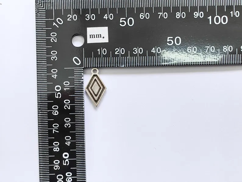 5 Geometric Diamond Charm, Tribal Boho Pendant for DIY Jewelry, Small Charm for Necklaces & Earring, Antique Silver Plated 22x12mm G36973