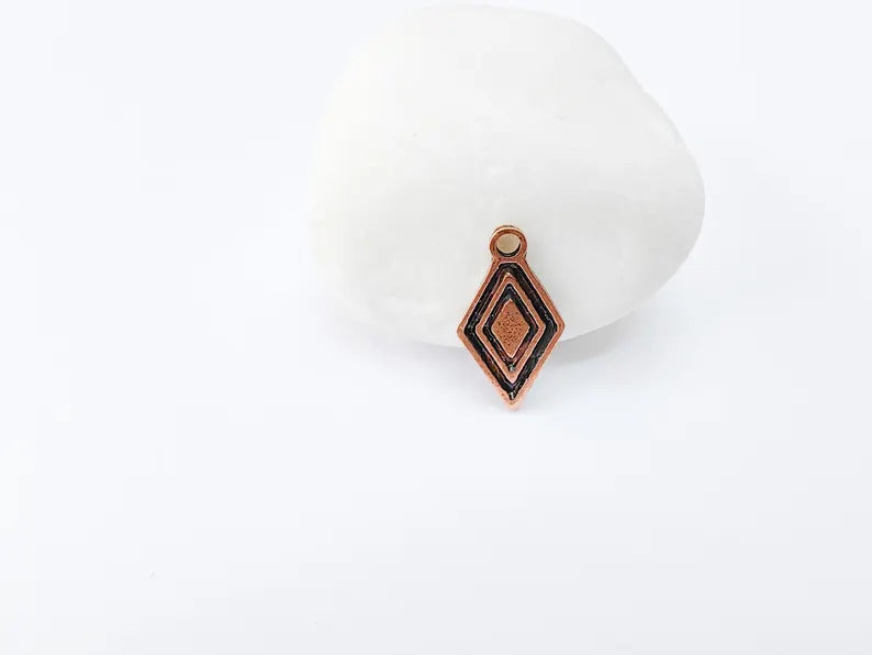 5 Geometric Diamond Charm, Tribal Boho Pendant for DIY Jewelry, Small Charm for Necklaces & Earring, Antique Copper Plated 22x12mm G36977