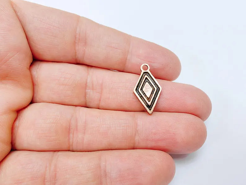 5 Geometric Diamond Charm, Tribal Boho Pendant for DIY Jewelry, Small Charm for Necklaces & Earring, Antique Copper Plated 22x12mm G36977