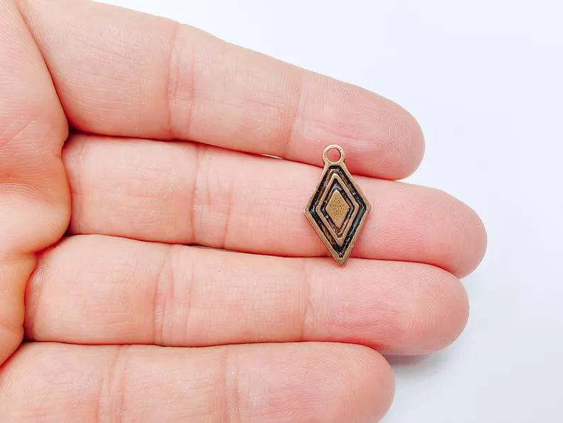 5 Geometric Diamond Charm, Tribal Boho Pendant for DIY Jewelry, Small Charm for Necklaces & Earring, Antique Copper Plated 22x12mm G36977