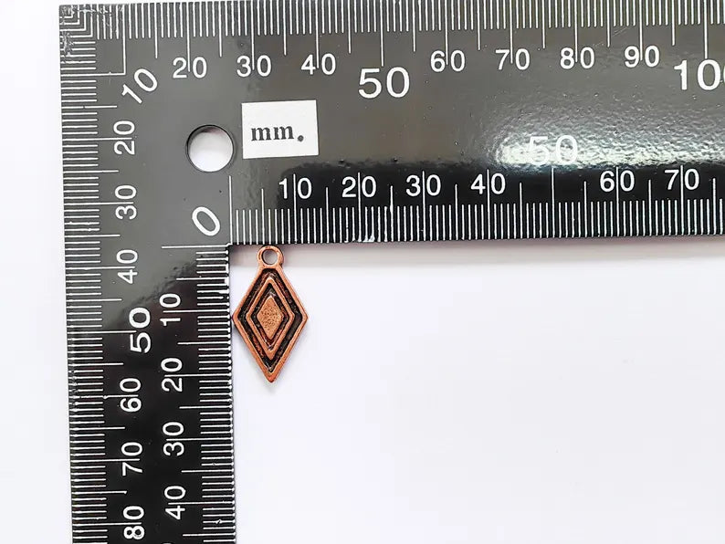 5 Geometric Diamond Charm, Tribal Boho Pendant for DIY Jewelry, Small Charm for Necklaces & Earring, Antique Copper Plated 22x12mm G36977