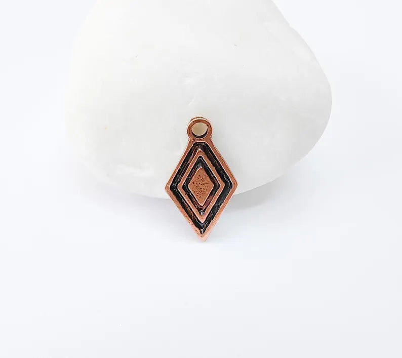 5 Geometric Diamond Charm, Tribal Boho Pendant for DIY Jewelry, Small Charm for Necklaces & Earring, Antique Copper Plated 22x12mm G36977