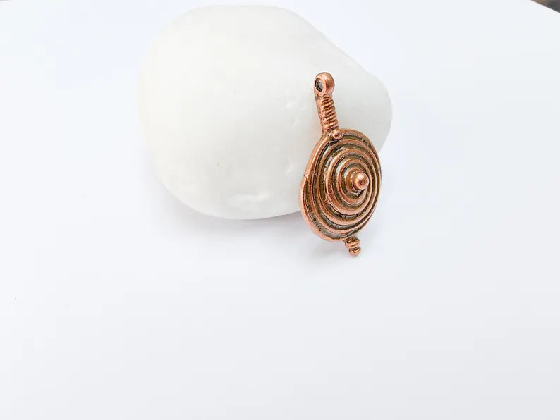 Antique Copper Plated Concentric Circle Pendant, Bohemian Necklace Parts, Unique Tribal Design for DIY Jewelry 33x20mm G36982