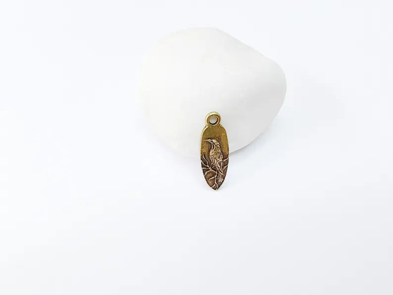 4 Raven Charm Pendant, Gothic Boho Charm, Nature Earring Charm, Mystical Bird, Necklace Parts, Antique Bronze Plated Zamac 26x9mm G36983