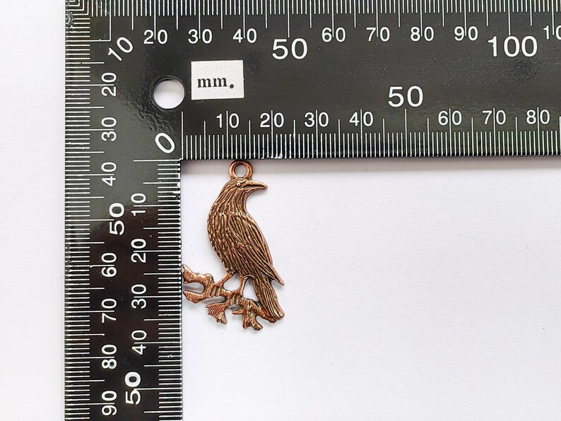 Raven Charm Pendant, Gothic Boho Charm, Nature Earring Charm, Mystical Bird, Necklace Parts, Antique Copper Plated 39x25mm G36987