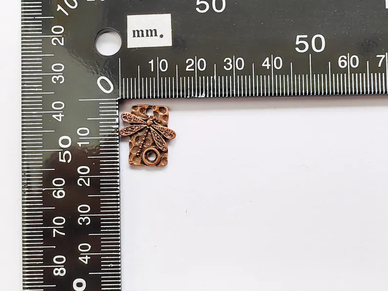 4 Dragonfly Charms, Earring Charms, Bohemian Necklace Parts, Dragonfly Pendant with Textured Design, Antique Copper Plated 16x15mm G36990