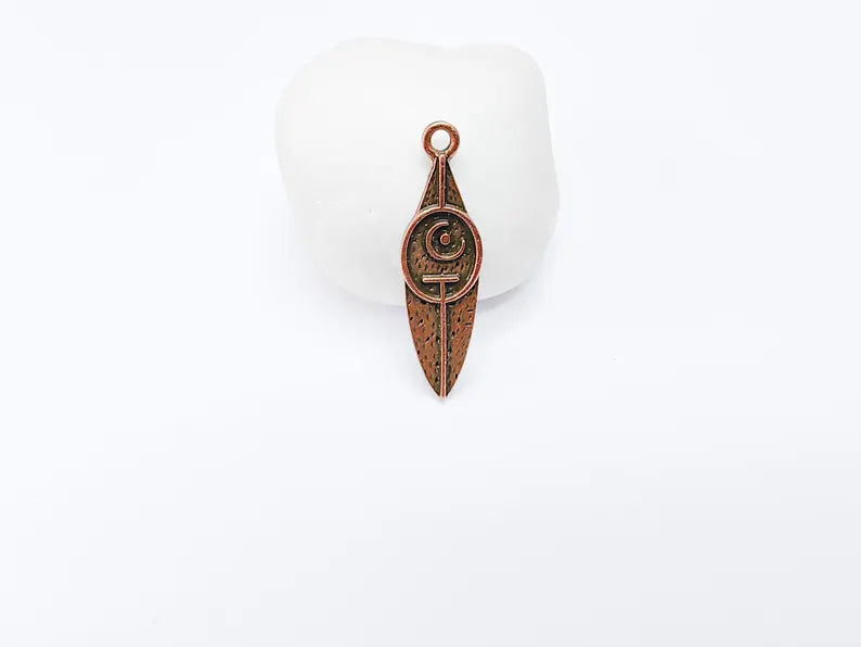 Tribal Moon Crescent Charm, Bohemian Celestial Pendant, Ethnic Jewelry Supplies, Handmade Lunar, Antique Copper Plated 40x11mm G36992