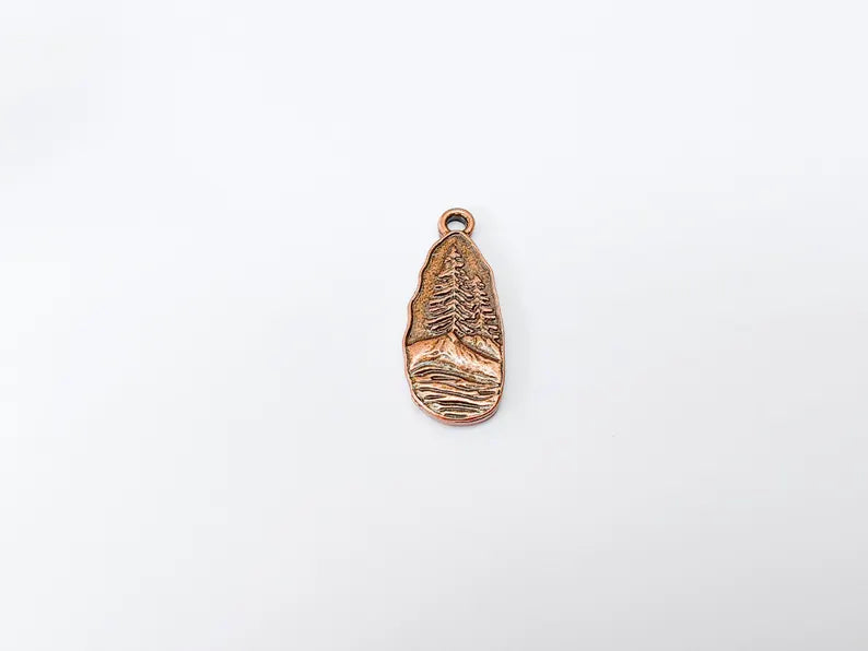 Pine Tree Rocky, Mountain Charms, Forest Landscape Pendant, Nature Pendant Boho Earring Charms, Antique Copper Plated 31x12mm G36995