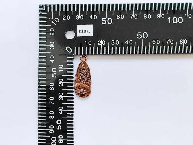 Pine Tree Rocky, Mountain Charms, Forest Landscape Pendant, Nature Pendant Boho Earring Charms, Antique Copper Plated 31x12mm G36995