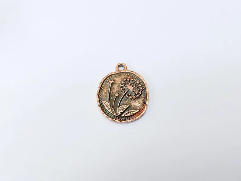 Dandelion Charms, Copper Flower Charms, Boho Charms, Earring Charms, Copper Pendant, Necklace Parts, Antique Copper Plated 28x23mm G36996