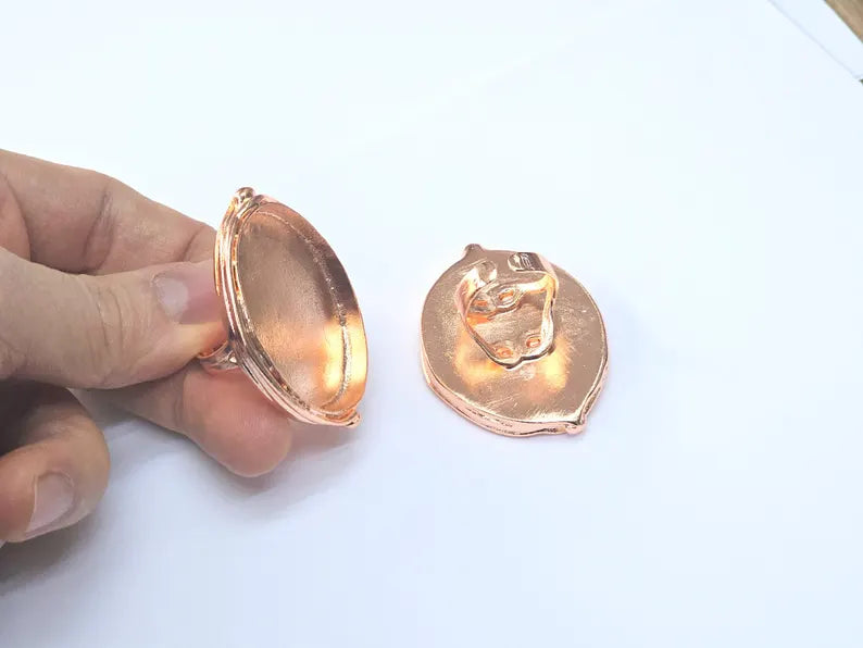 Rose Gold Ring Blank Setting Cabochon Base inlay Ring Hammered Mounting Adjustable Ring Bezel (40x30mm blank ) Rose Gold Plated Brass G36947