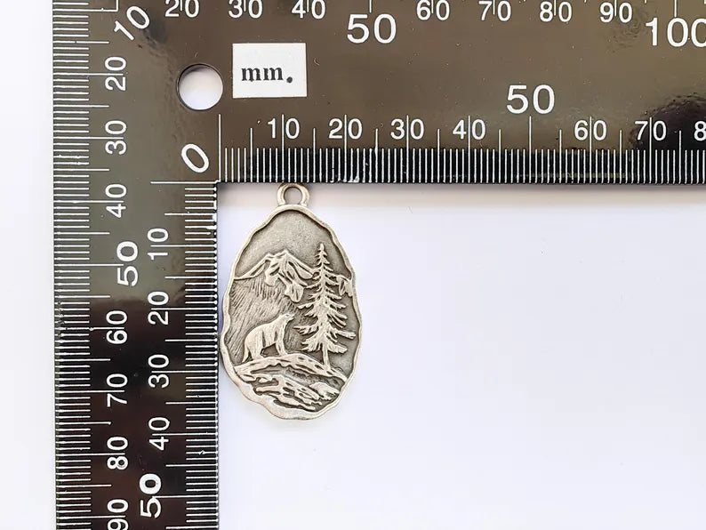 Bear Pendant, Rustic Mountain Charm, Wildlife Jewelry, Nature Pendant, Outdoor Gift, Unisex Necklace, Antique Silver Plated 39x23mm G36948