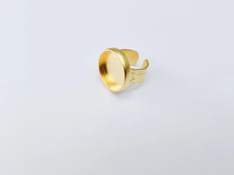 Gold Ring Base Blank Setting Cabochon Base inlay Ring Backs Mounting Adjustable Ring Base Bezel (22mm blank) Gold Plated Metal G36959