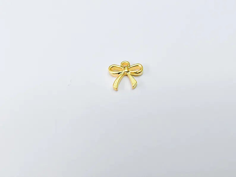 5 Bow Charm, Bow Tie Pendant, Ribbon Charms, Earring Charms, Dangle Pendant, Gold Plated 12x12mm G36966