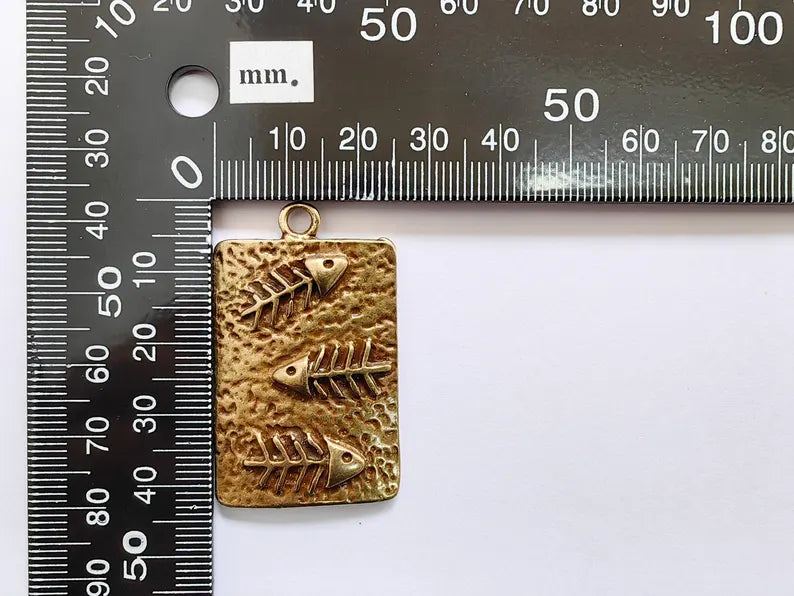 Fishbone Charm, Fish Skeleton Pendant, Ocean Boho Nautical Necklace, Marine Life Statement Piece, Antique Bronze Plated 43x26mm G36975