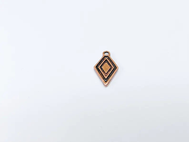 5 Geometric Diamond Charm, Tribal Boho Pendant for DIY Jewelry, Small Charm for Necklaces & Earring, Antique Copper Plated 22x12mm G36977