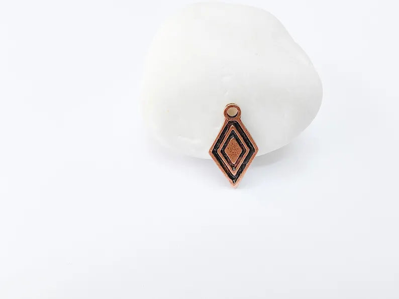 5 Geometric Diamond Charm, Tribal Boho Pendant for DIY Jewelry, Small Charm for Necklaces & Earring, Antique Copper Plated 22x12mm G36977