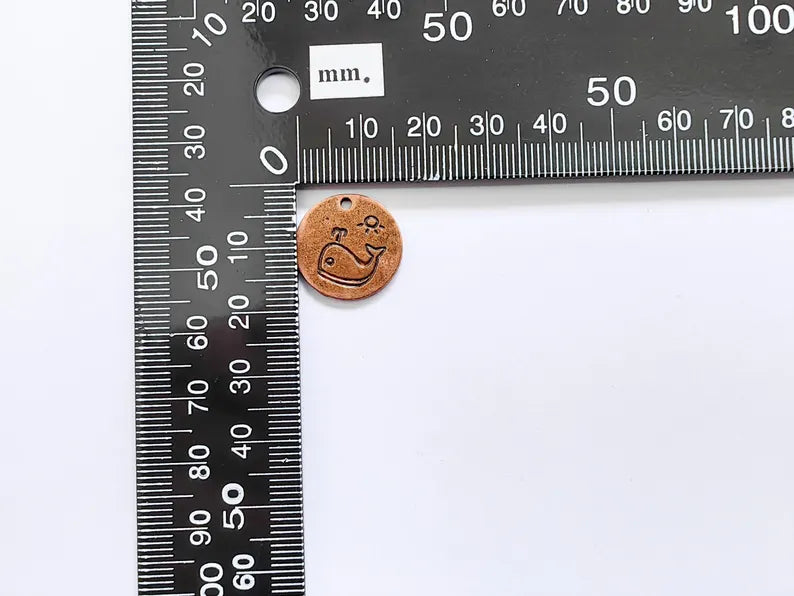 4 Whale and Sun Charms, Round Boho Charm, Earring Charm, Dangle Pendant, Necklace Parts, Antique Copper Plated Metal 17mm G36979