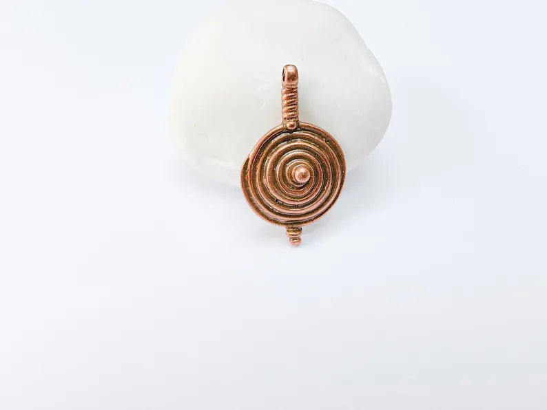 Antique Copper Plated Concentric Circle Pendant, Bohemian Necklace Parts, Unique Tribal Design for DIY Jewelry 33x20mm G36982